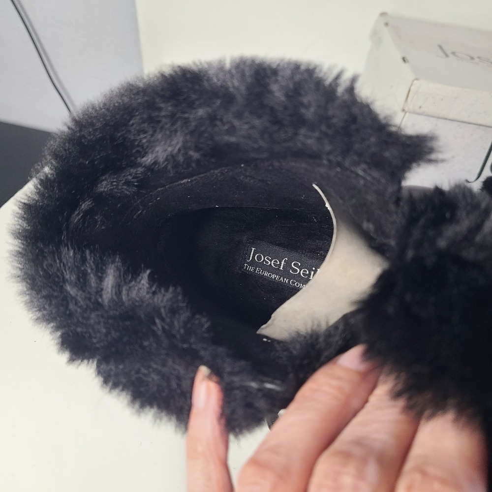 Josef Seibel Womens 42 Hillary‎ Black Leather Sneaker Shoe Boot Faux Fur 11-11.5 - Picture 2 of 6